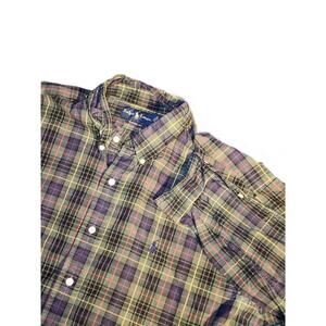 Polo Ralph Lauren XXL Green Blue Plaid Button Up Long Sleeve Dress Shirt Classic
